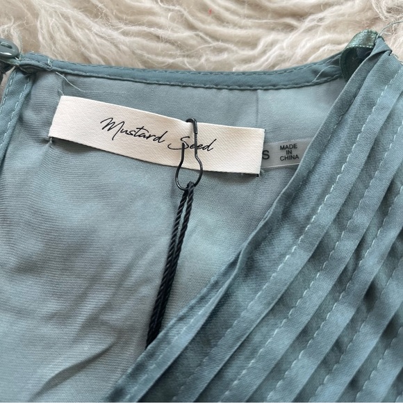 NWT Mustard Seed 'Balsam Green' pleated 3/4 sleeve flowy dress size S - Picture 5 of 7